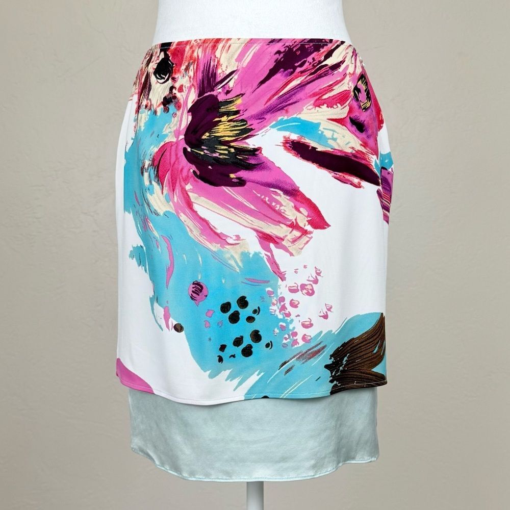 Vintage Y2K Yigal Azrouël Floral Silk Layered Pink Blue Mini Skirt S